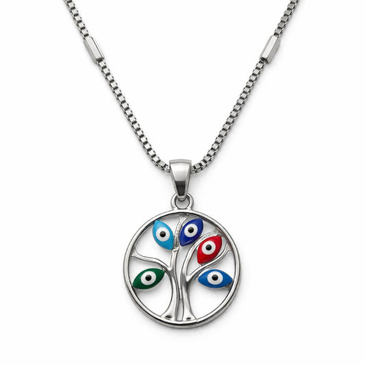 Tree of Life Evil Eye Necklace – Sterling Silver
