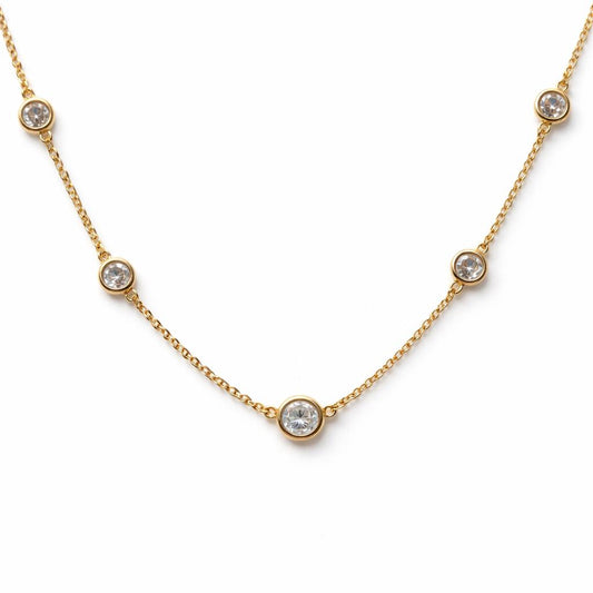 Sterling Silver Bezel Crystal Station Necklace
