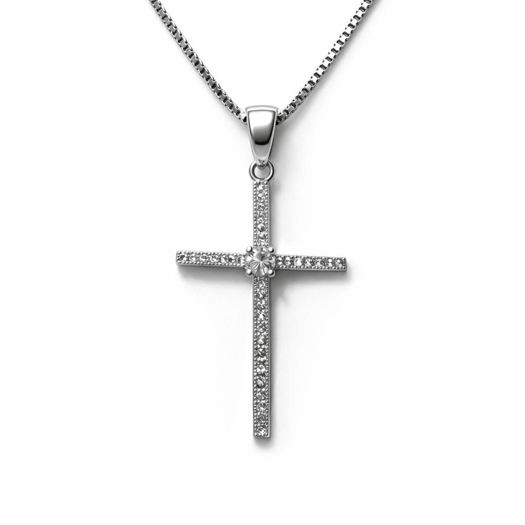 Sterling Silver Cross Crystal Necklace