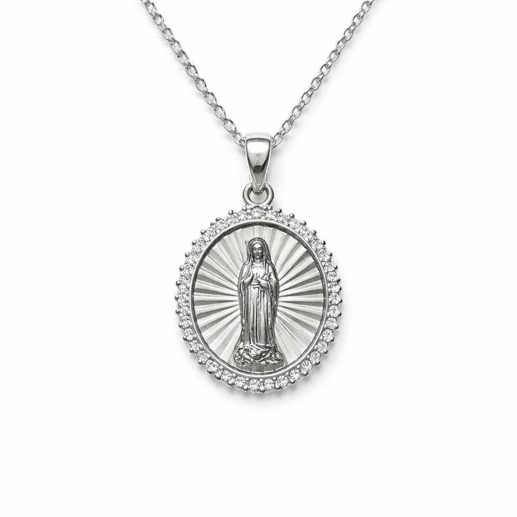 Sterling Silver Virgin Mary Medallion Necklace