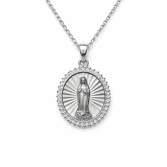 Sterling Silver Virgin Mary Medallion Necklace