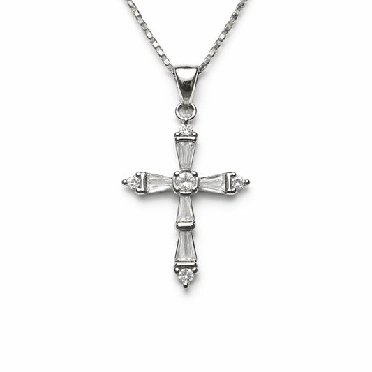 Sterling Silver Crystal Cross Pendant Necklace