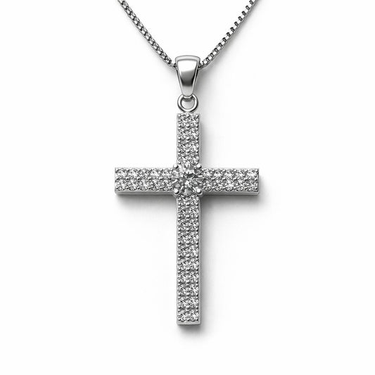 Sterling Silver Pavé Crystal Cross Necklace