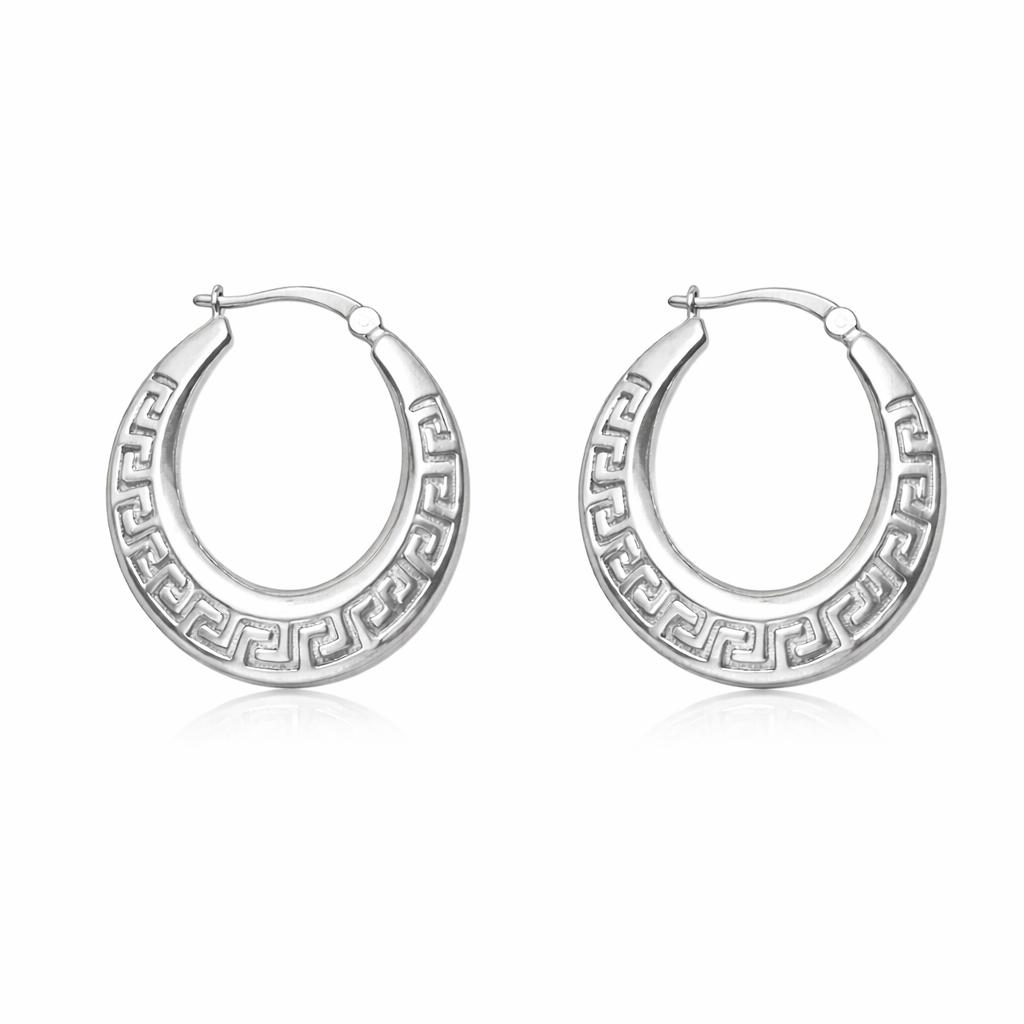 Sterling Silver Greek Key Hoop Earrings