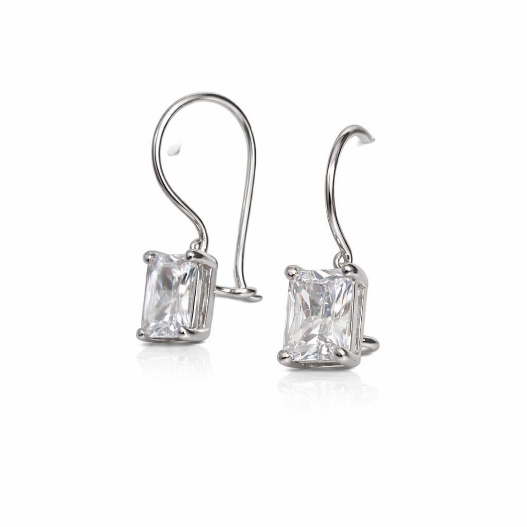 Sterling Silver Rectangular Crystal Drop Earrings