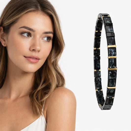 Black Semi-Precious Stone Stretch Bracelet