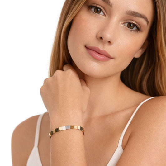 Multi-Tone Stainless Steel Stretch Bracelet