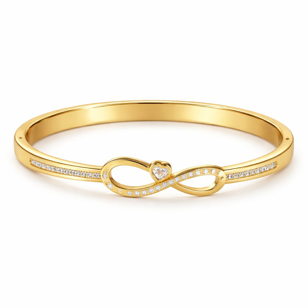Gold Stainless Steel Infinity Heart Bangle