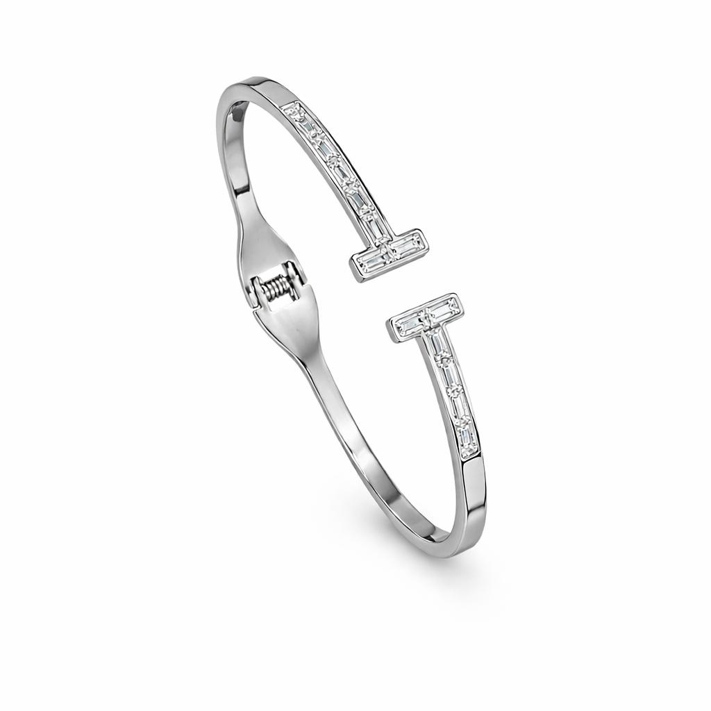 Stainless Steel Crystal T-Bar Bangle