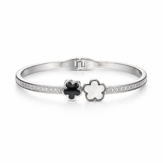 Stainless Steel Clover Crystal Bangle