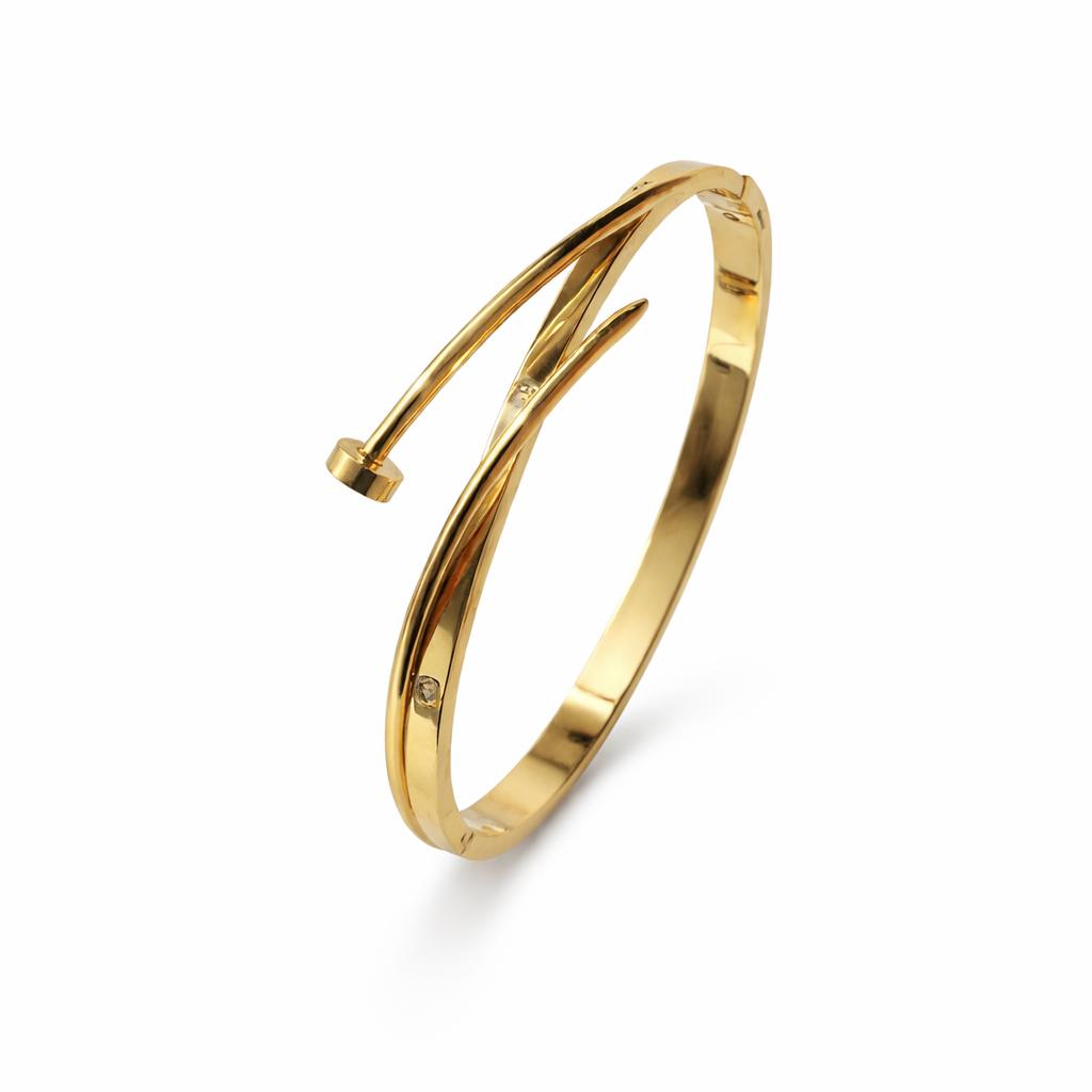 Minimalist Gold Stainless Steel Nail Bangle Bracelet