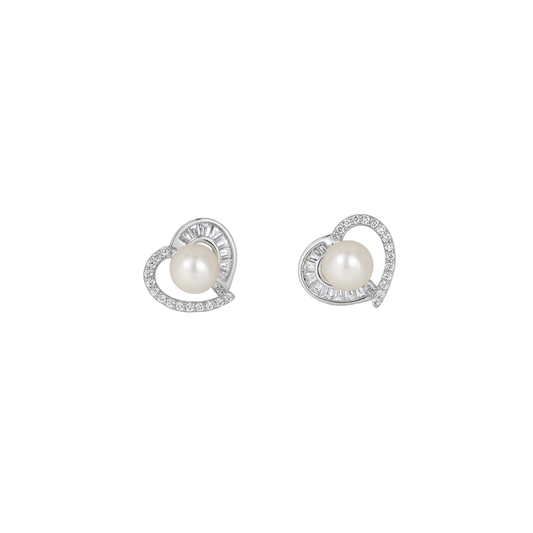 heart studs with fresh water pearls