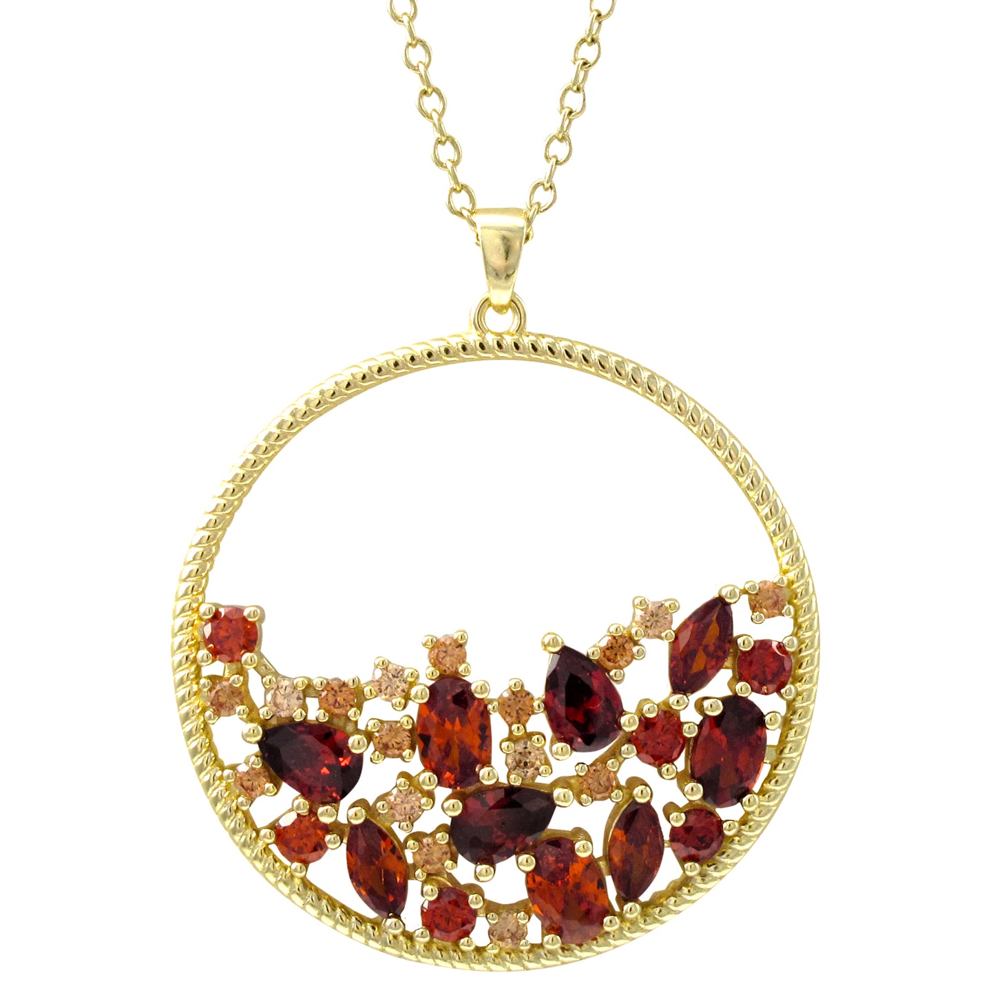 GARNET - sterling silver gold tone circle necklace