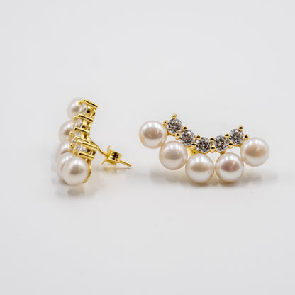 DK-925-150 sterling silver gold tone earrings with fresh water pearl