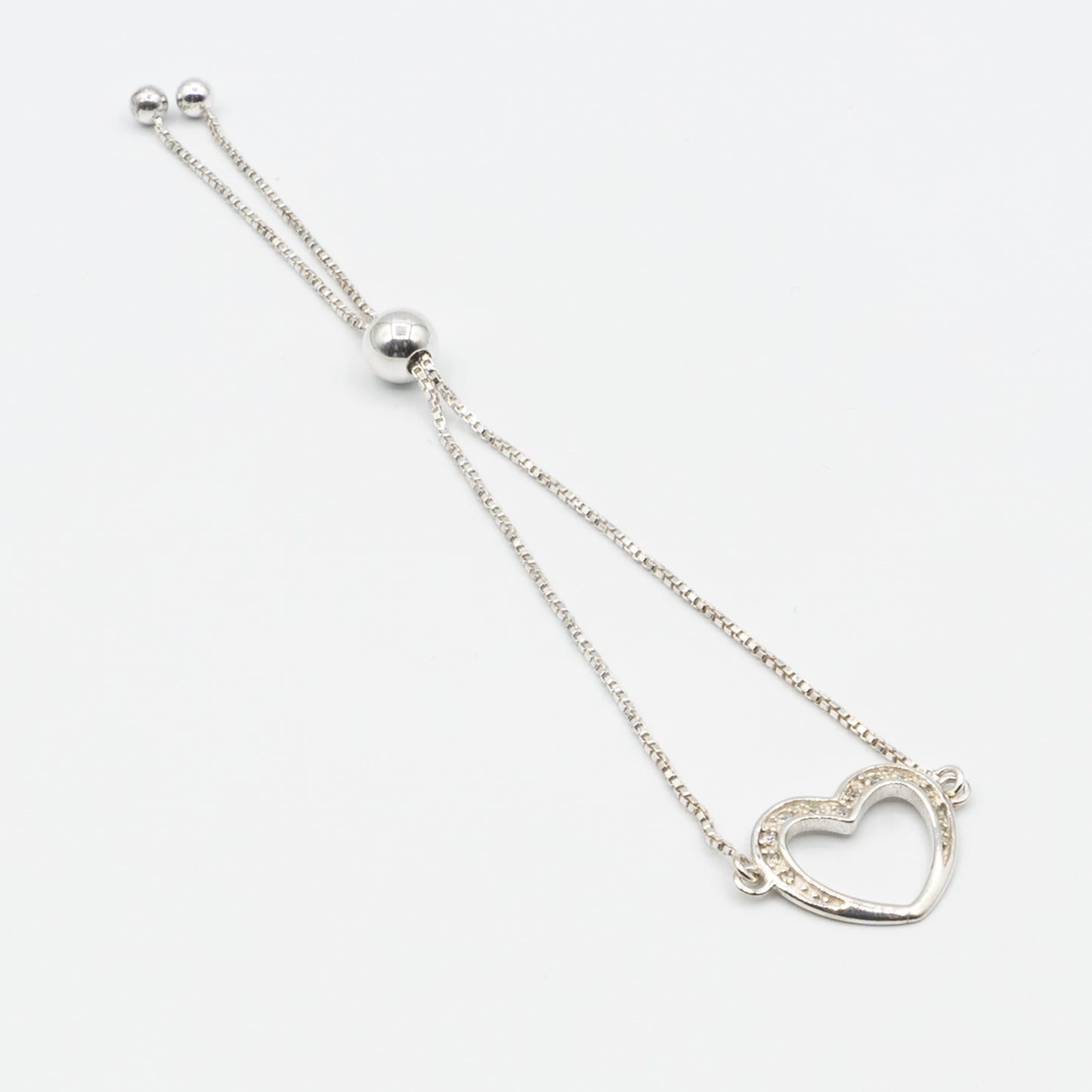 EVELYN - adjustable sterling silver bracelet with open  heart