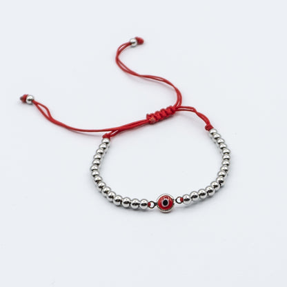 JULIET - stainless steel adjustable red string bead bracelet with eye