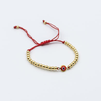 JULIET - stainless steel adjustable red string bead bracelet with eye