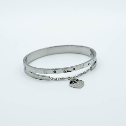 stainless steel bangle with chain and pending heart