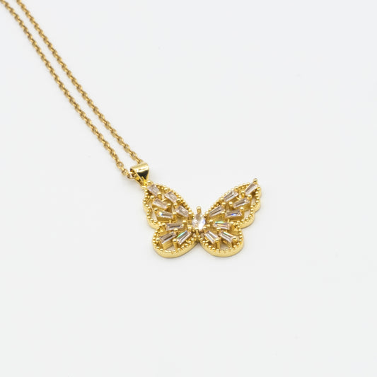 stainless steel gold tone butterfly necklace