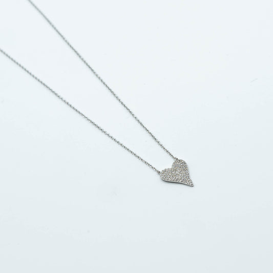 CELINE - sterling silver micropavé flat heart necklace