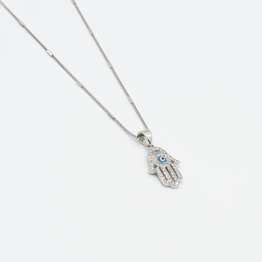 SARA - sterling silver hamsa with eye necklace