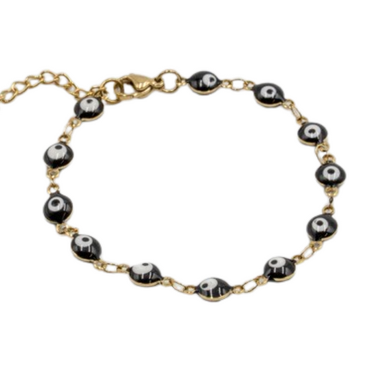 EYE- stainless steel gold tone black eye bracelet.