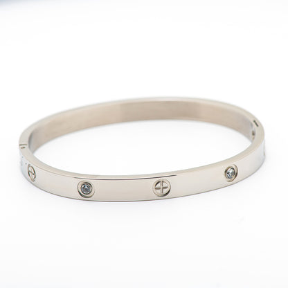 stainless steel classic bangle with crystals