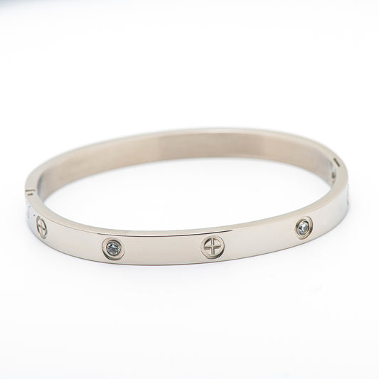 stainless steel classic bangle with crystals