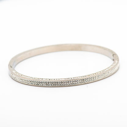 stainless steel bangle with crystals on 3 sides