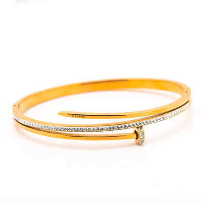 stainless steel nail bangle with crystals