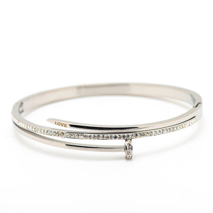 stainless steel nail bangle with crystals