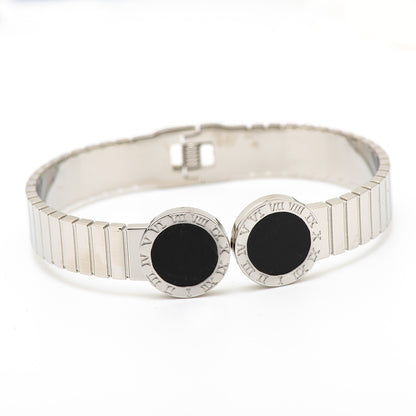 wide stainless steel bangle with black Mop
