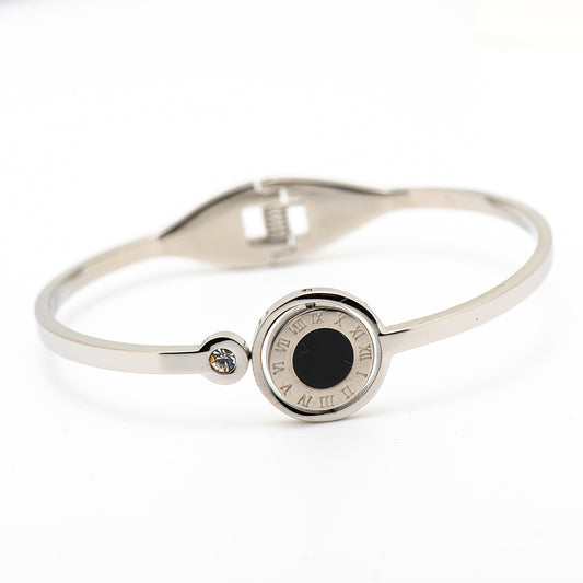 stainless steel bangle with double side, black and white mother of pearl