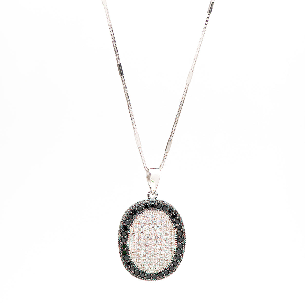 DK-925-463 sterling silver necklace with oval micropave CZ
