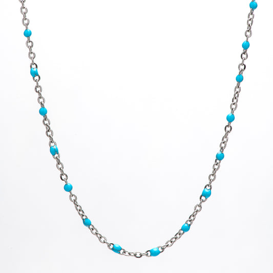 stainless steel and turquoise beads.