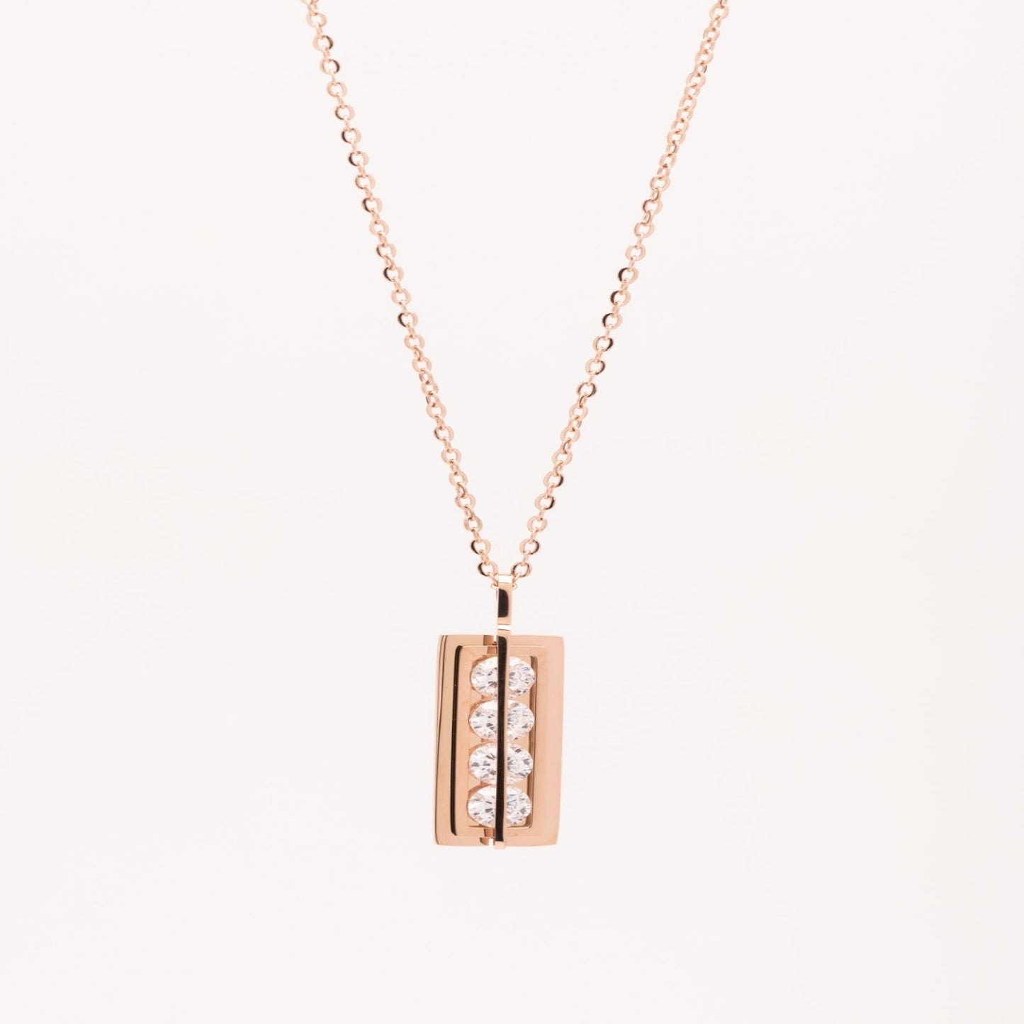 Stainless Steel Rose Gold bar necklace with 4 crystals