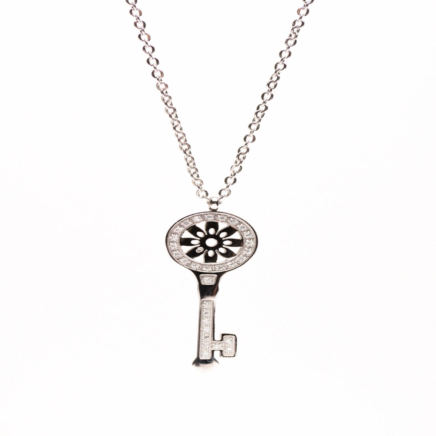 Stainless Steel Key for success  necklace with crystals