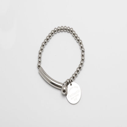 Stainless steel silver tone beads elastic bracelet