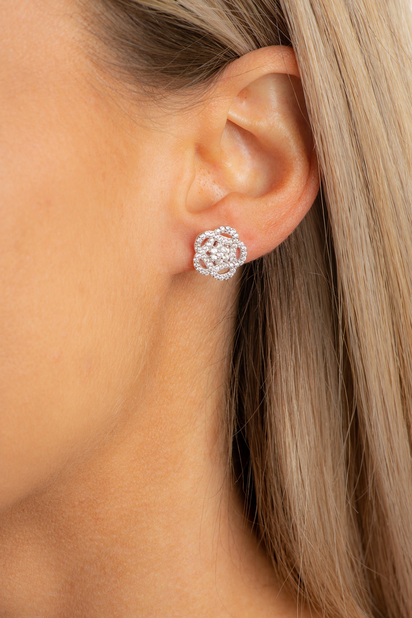 Sterling silver micropave flower studs