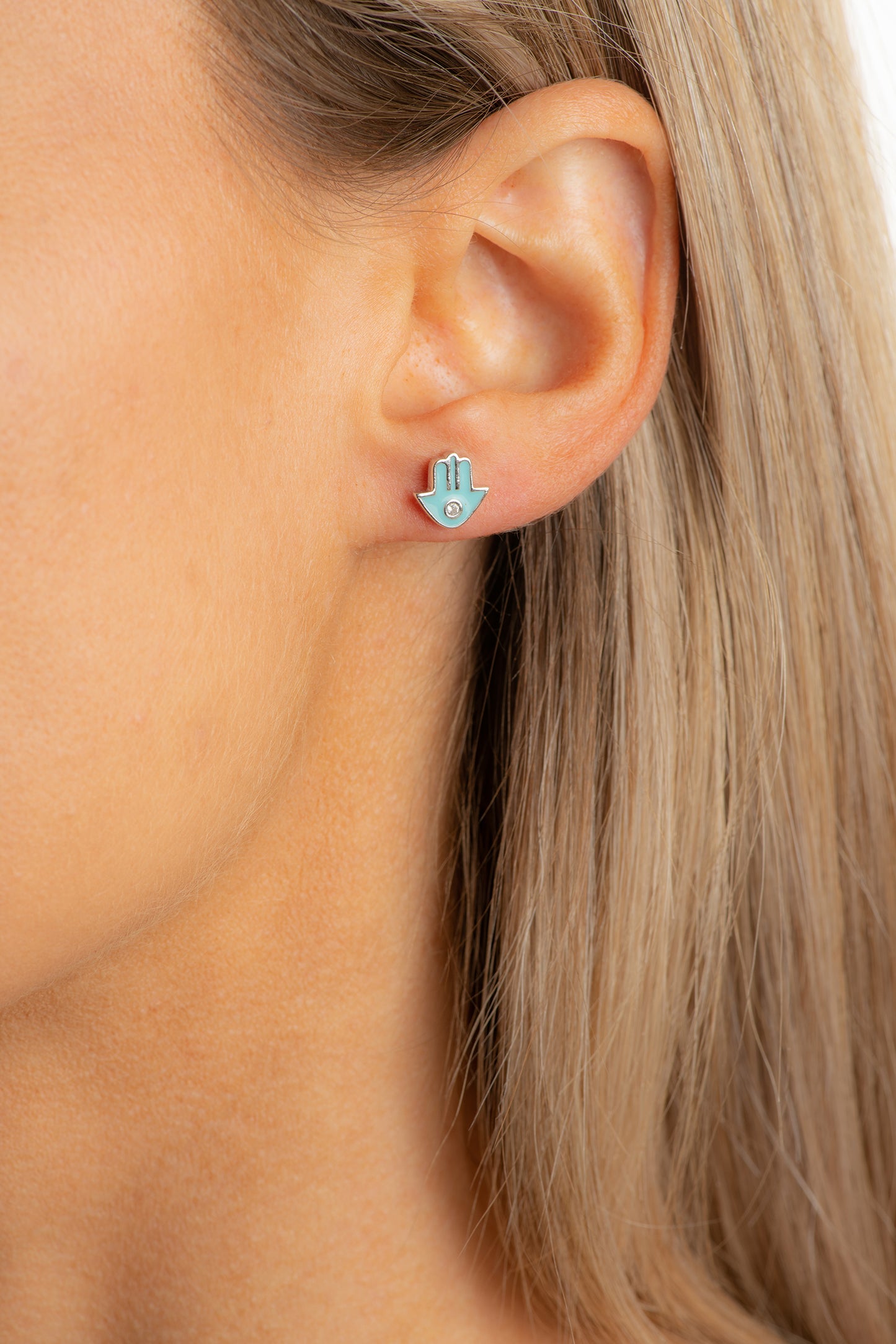 Sterling silver hamsa earrings with bleu enamel