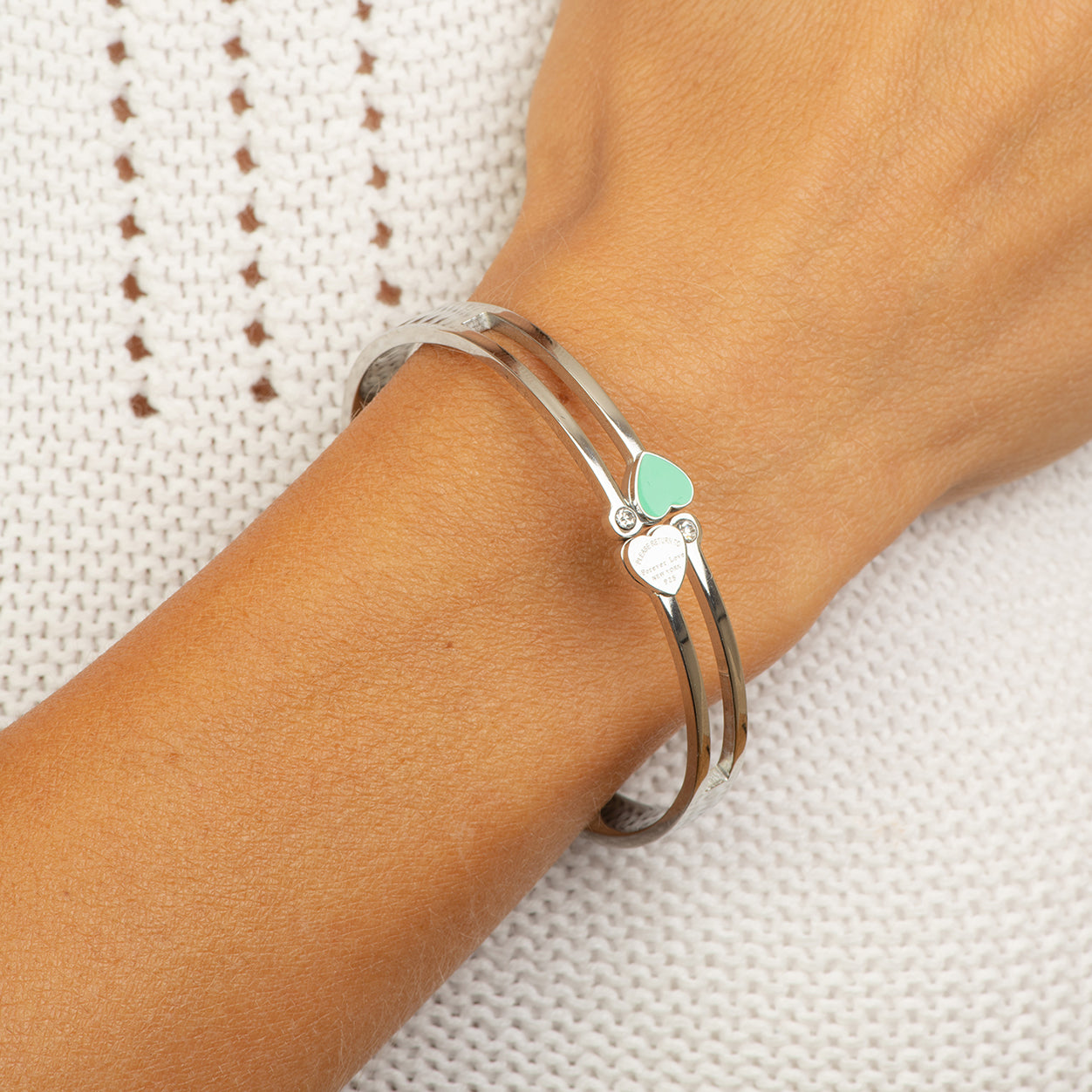 stainless steel bangle with Turquoise heart