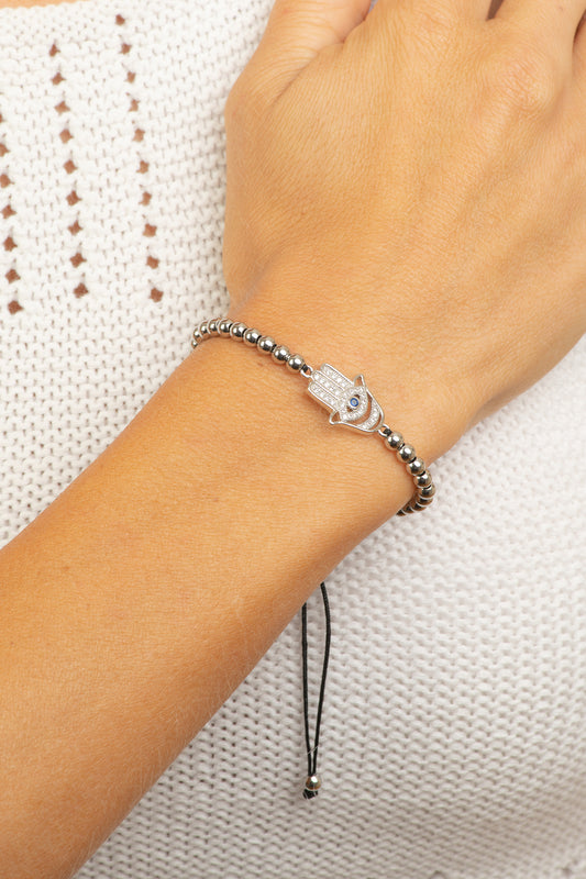 Stainless steel Hamsa bead bracelet